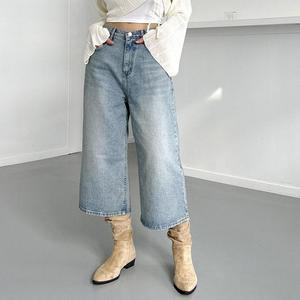 여자 칠부청바지 와이드핏 워싱 커버업 청바지