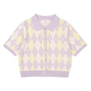[에꼴리에] 세이브존07 카라 반팔 니트 가디건 아가일 체크 패턴 23B5081 (S15589351)