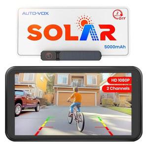 5인치 1080P 모니터가 장착된 오토 복스 솔라 무선 백업 카메라: 5000mAh 배터리 2분 DIY 설치 및 2분할 화면 카메라, 자동차, 밴, SUV, 트럭, 트레일러용 IP69K 방수 후진 카메라