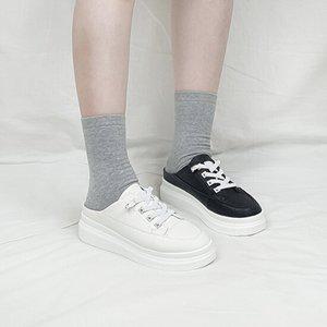 더무 소가죽 큐빅 밴딩끈 키높이 통굽 블로퍼 5cm