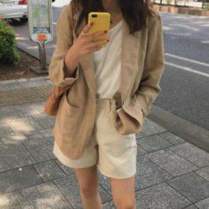 고품질 여성 여름 가을 캐주얼 린넨 롤업 블레이져 자켓 캐주얼자켓 가을기본템 봄아우터 (WFHOFD3)