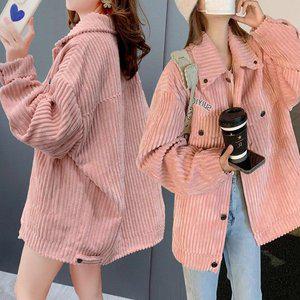 [옷자락]여자 가을 트렌디 코듀로이 연핑크 골덴 셔츠 자켓_P350096393
