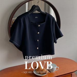 핫핑 [LOVB] L-1426 스퀘어넥 스티치 반팔 트위드자켓