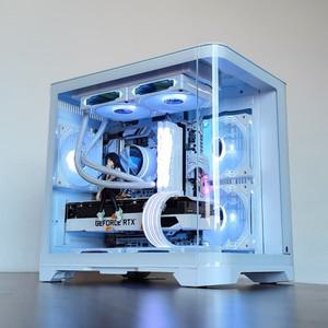 WJCOOLMAN Tianmu 화이트 미니 유리 바다 뷰 룸 MATX PC 케이스, 컴퓨터 데스크탑 지원, MATX/240 수냉식