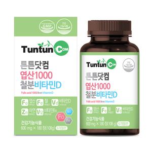 튼튼닷컴 엽산1000철분비타민D 600 mg X 180 정(108 g)