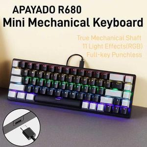 보드 신시사이저 게임용 유선 기계식 APAYADO 68 키 레이아웃 미니 전체 펀치리스 11 RGB 조명 효과