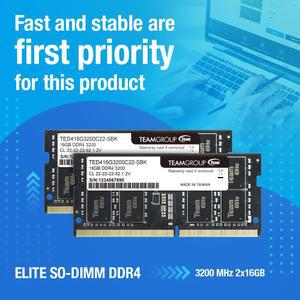 [정품] 팀그룹 TEAMGROUP Elite DDR4 32GB Kit (2 x 16GB) 3200 CL22 SODIMM 컴퓨터 메모리 모듈 RAM 업그
