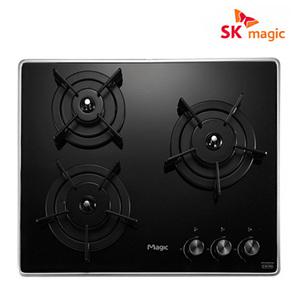 SK매직 GRA-B300K 3구 빌트인 가스레인지 매립형 가스쿡탑 전기코드식 블랙법랑 타공 560x440