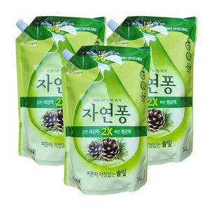 엘지생활건강 자연퐁 찌든때 걱정없는 솔잎 주방세제 리필 1.4L 3개