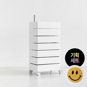 기획_빙그리 회전서랍 트롤리 7단+LAUF 스마일 러그 60cm 베이직