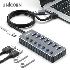 USB3.2 Gen1 7포트 USB허브 개별전원스위치 케이블길이1.2M NH-700SW
