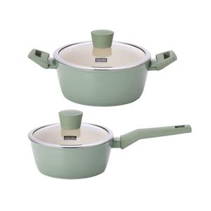 키친플라워 IH 그린애플 냄비2종세트 (편수18cm,1개 + 양수22cm, 1개)