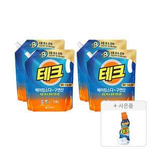 테크 베이킹+구연산 액체세제 일반 드럼 겸용 리필 1.8L, 4개+증정(바르는 테크 220ml, 1개)