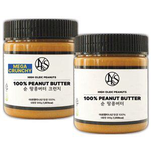 순 땅콩버터 크리미 300g + 크런치 300g [2통] 무첨가 100% 무가당 견과류 피넛버터 잼