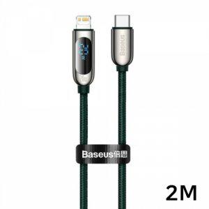 베이스어스 PD 20W LED 디스플레이 Cto8핀 고속충전 데이터 케이블 2M (그린)