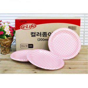 BOX 이라이프 핑크 종이접시 200mm 200P 일회용접시