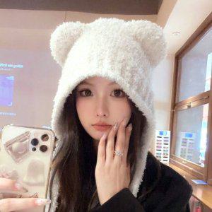 방한 후드 윈터 니트 고양이 따뜻 귀달이 큐티 모자