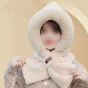 여성 포근 따뜻한 밍크털 후드 일체형 방한 목도리