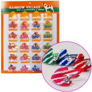 (K-9) RAINBOW 줄하트 큐빅 똑딱핀 (1판 20봉)