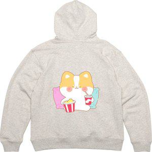 후드티 뒷면 영화 팝콘 콜라 강아지 그림 프린팅