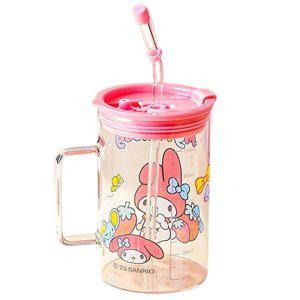 산리오 빨대 유리컵 마이멜로디 700ml 1P 손잡이 머그