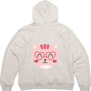 기모후드티 뒷면 고양이 얼굴 하트안경 그림 프린팅