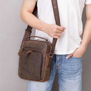 Newsbirds 가죽 숄더 백 빈티지 스타일 크로스 바디 백 책 남성용 학교 가방 남성 데일리 메신저 백 Crazy Horse Skin