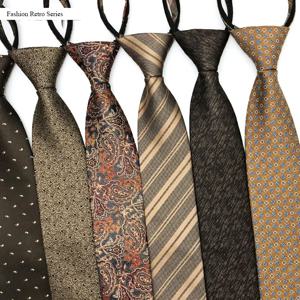 VEEKTIE 브랜드 8CM 지퍼 넥타이 남성용 꽃 무늬 ONEKEY 페이즐리 공식 레트로 빈티지 브라운 Mailard Corbatas 오리지널 선물 디자이너