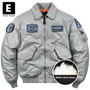 스페이스 자켓 남성 우주 비행사 자수 다운 재킷 겨울 폭격기 재킷 카고 다운 코트 남성 Techwear White Duck Down Coats