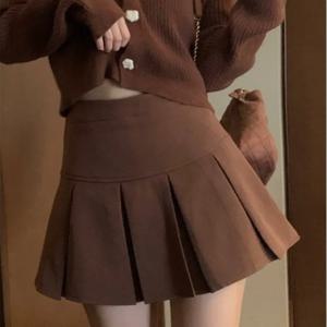 빈티지 브라운 플리츠 스커트 여성 봄 여름 2025 한국 스타일 Y2K 하이 웨이스트 a 라인 미니 스커트 Preppy Style Girls Causal