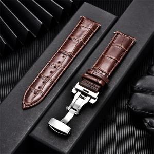 정품 송아지 가죽 시계 밴드 비즈니스 시계 밴드 18mm 20mm 22mm 24mm 나비 버클 손목 시계 스트랩 교체