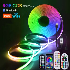 5V Wifi 블루투스 호환 USB RGB COB LED 스트립 조명 24key 44key 원격 제어 키트 576 LED 선형 조명 유연한 테이프