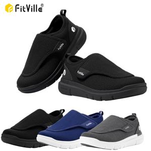 FitVille 엑스트라 와이드 남성용 당뇨병 신발 노인 정형외과 발 부은 조절 가능한 운동화 노인 발 통증 완화