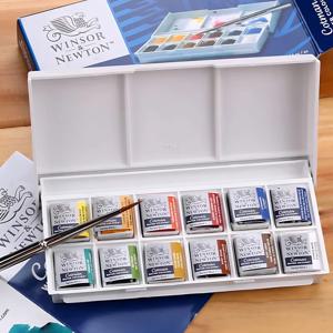 Winsor & Newton Cotman 휴대용 여행 12 색 단색 수채화 물감 스케치 하프 팬 팔레트 수채화 브러쉬 미술 용품