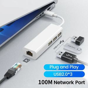 USB 어댑터 이더넷 USB 2.0 3 포트 MacBook 용 3USB 2.0 유형 C 허브 Xiaomi Samsung Windows Huawei PC 컴퓨터 어댑터