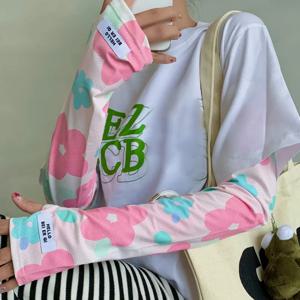 아이스 실크 통기성 슬리브 커버, 꽃 자외선 화상 방지 팔 소매, 여성 소녀 패션, UV 사이클링 오버 슬리브, 루즈 골프