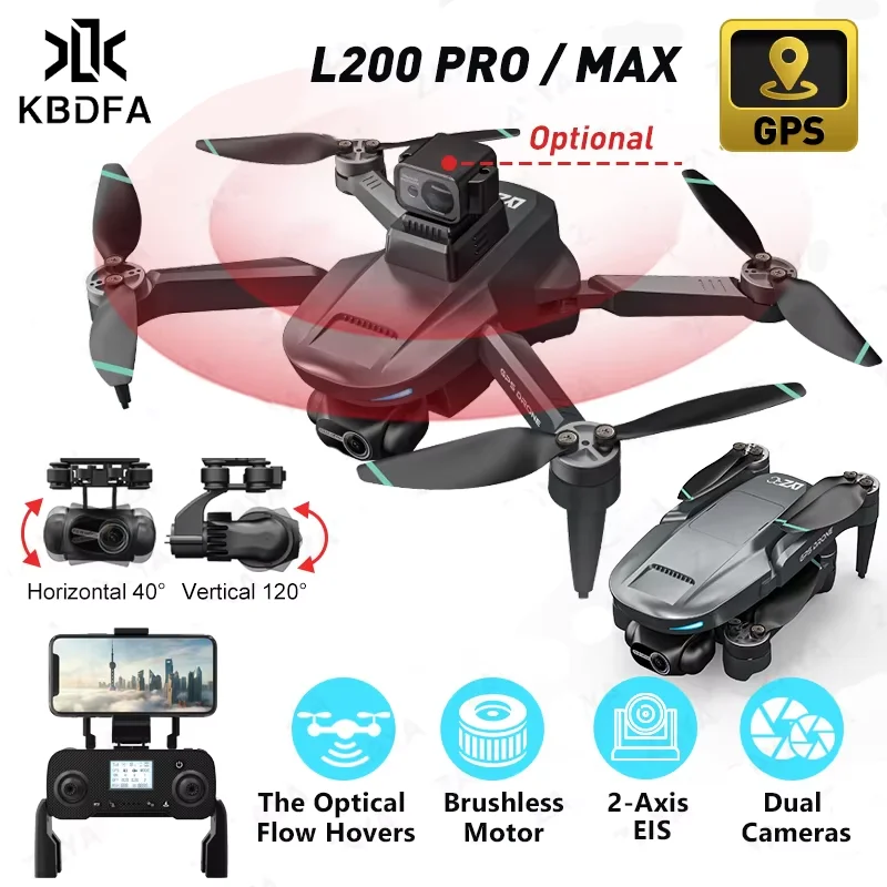 L200 프로 맥스 드론, 전문가용 2 축 짐벌, 360 ° 장애물 회피, 브러시리스 모터, GPS 쿼드콥터, FPV RC 드론, 4K