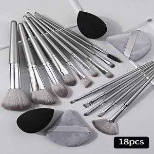 14pcs 메이크업 브러쉬 세트 휴대용 소프트 메이크업 도구 & 2pcs 습식 습식 듀얼 사용 메이크업 계란 & 2pcs 삼각형 스폰지 메이크업 파우더 퍼프