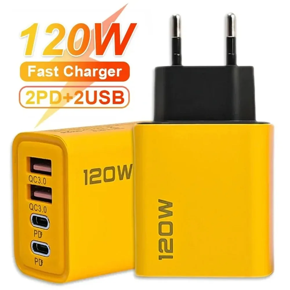 총 120W USB C 타입 충전기, 4 포트 고속 충전 USB 전화 충전기 어댑터, 아이폰 삼성 샤오미 빠른 충전 벽 충전기