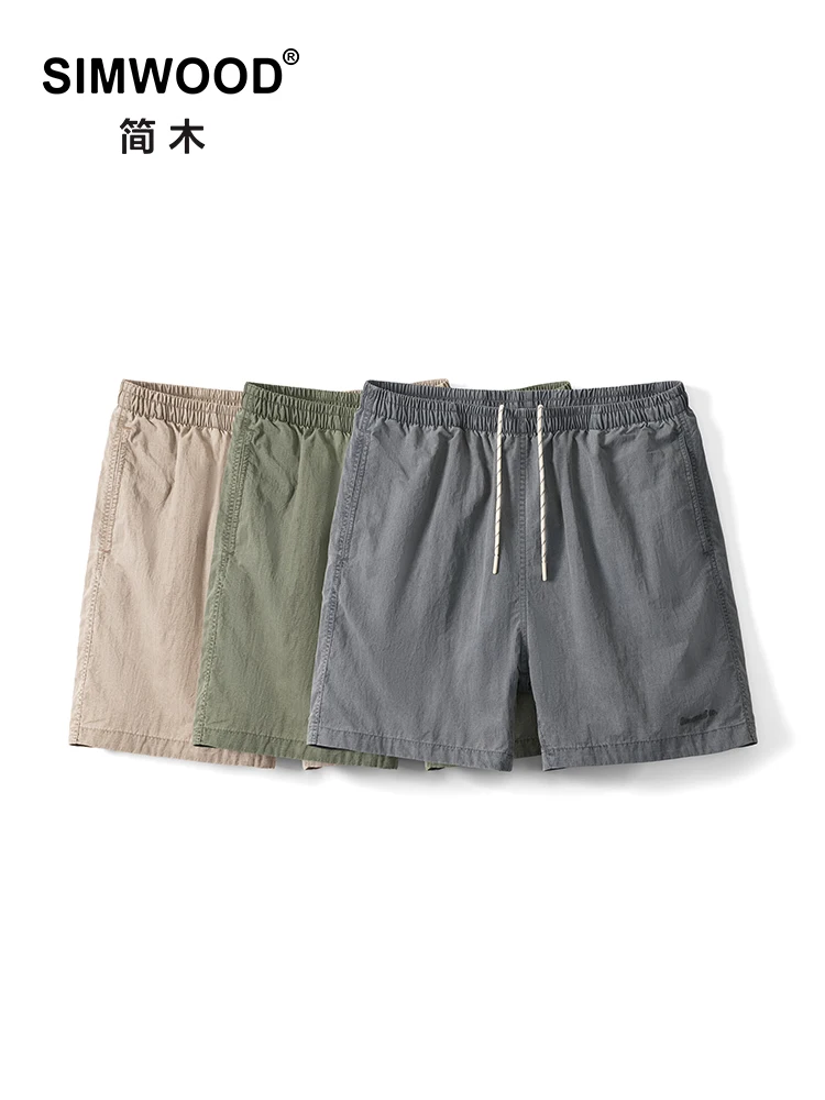 SIMWOOD 2024 여름 뉴 오버 사이즈 캐주얼 반바지 신축성있는 허리 Drawstring Washed Vintage Summer Beach Short