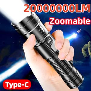 2000000 LM 초고전력 손전등 디지털 전자 디스플레이 방수 토치 줌 핸드 라이트 야외 캠핑 랜턴