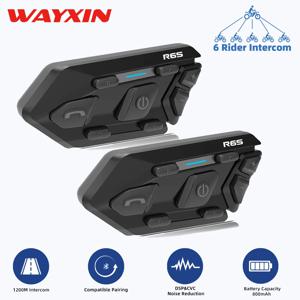 WAYXIN 6 라이더 헬멧 헤드셋 오토바이 인터콤 방수 블루투스 5.0 DSP 소음 감소 통신 MP3 GPS 1200m R6s