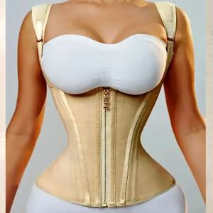 바디 Shapewear 이중 압축 허리 트레이너 코르셋 조절 가능한 지퍼 및 후크 아이 플랫 배꼽 바디 셰이퍼