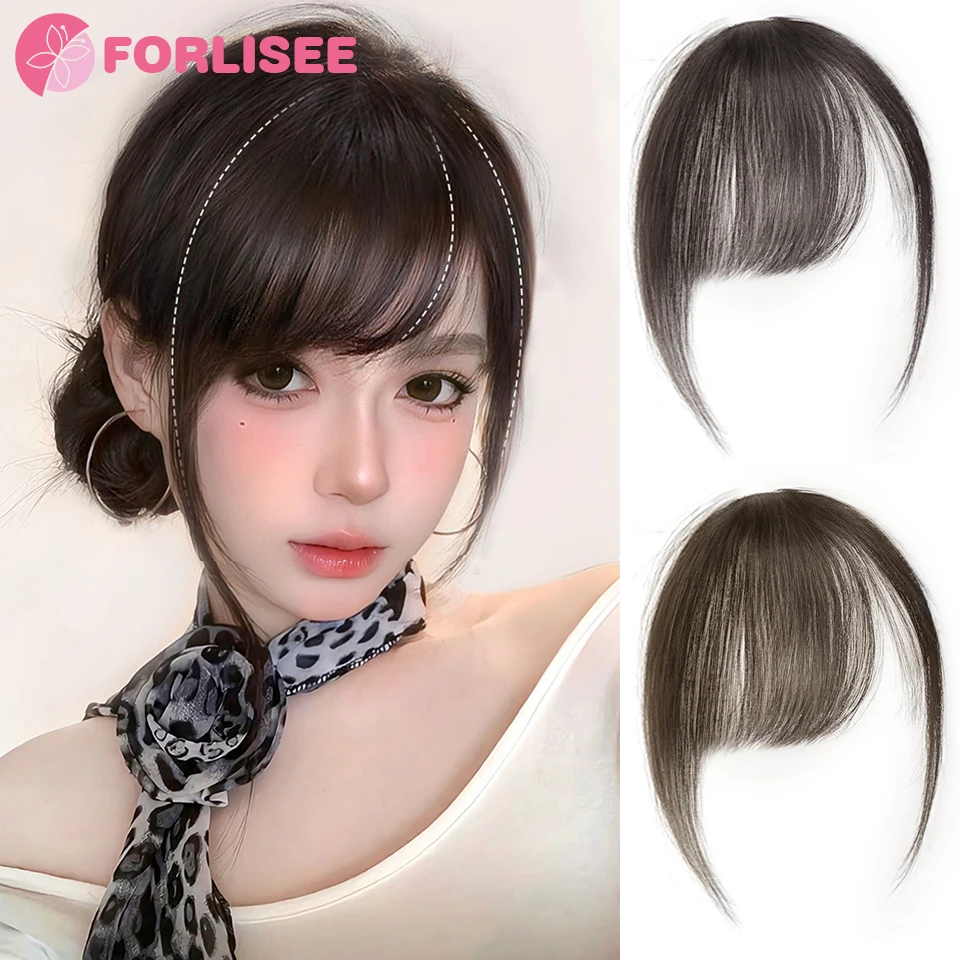 FORLISEE 합성 앞머리 가발 밀레니엄 머리핀 비스듬한 앞머리 자연 이마 가짜 앞머리 원활한 얇은 머리 가발 조각