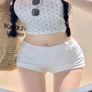 섹시한 흰색 스키니 울트라 반바지 여성 여름 소형 캐주얼 스트레이트 레그 바지 다목적 로우 허리 Bodycon 핫 반바지