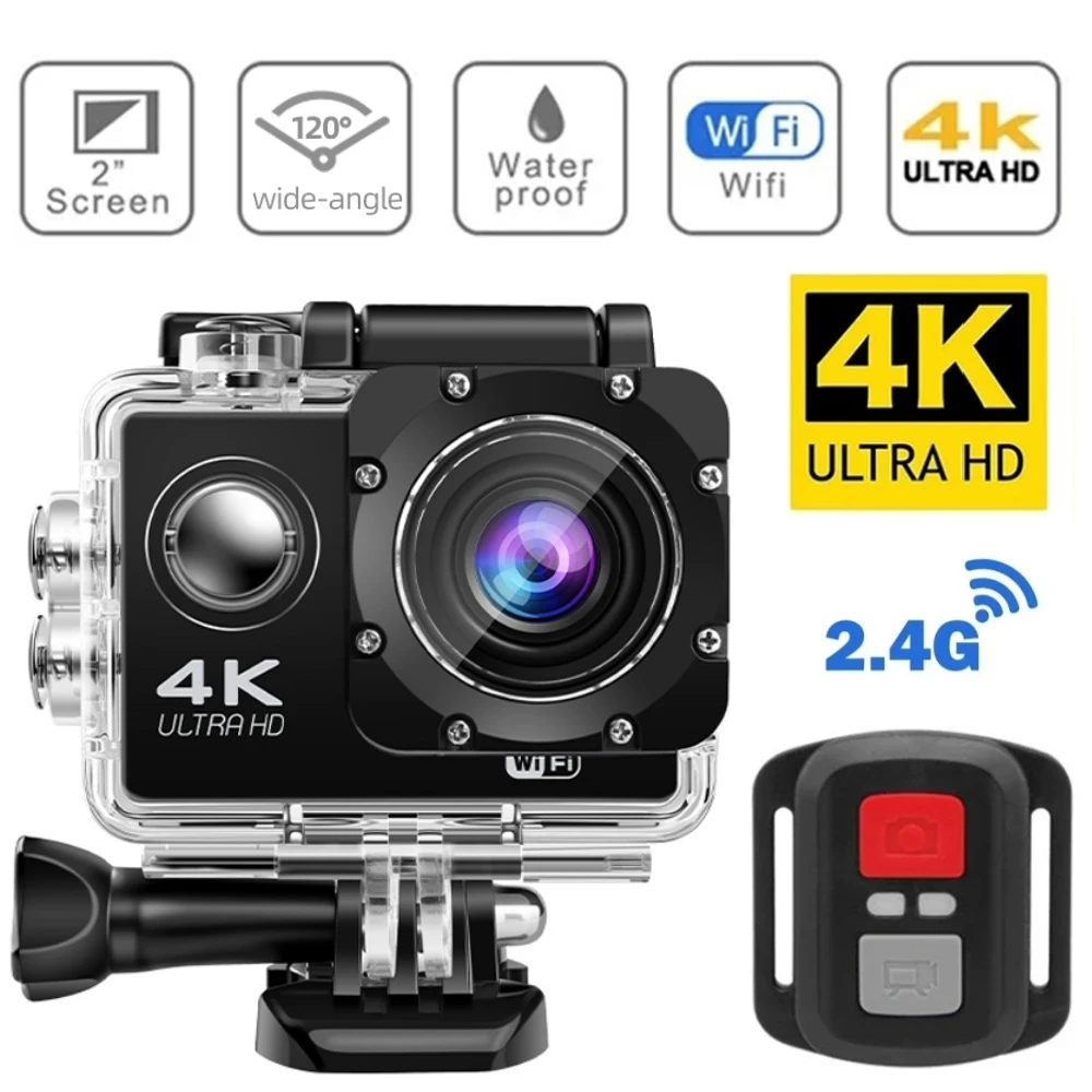 액션 카메라 울트라 HD 4K30FPS WiFi 2.0'' 170D 방수 헬멧 비디오 녹화 카메라 스포츠 자전거 Vlog 원격 제어
