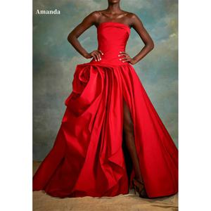 AAmanda Taffeta 스트랩리스 드레이프 로브, 바닥 길이 꽃무늬 민소매 이브닝 드레스, 웨딩 파티 웨딩 원피스