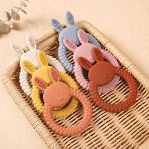 1pc 아기 실리콘 Teether 만화 토끼 설치류 젖니가 남 반지 식품 학년 Diy 액세서리 젖니가 남 장난감 유아 딸랑이 장난감