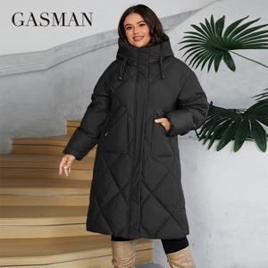 GASMAN 2024 여성용 겨울 재킷, 플러스 사이즈 L-6XL, 여성 코트, 브랜드 패션, 두꺼운 면 방풍 후드 파카 88609