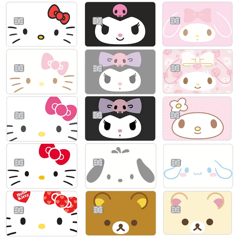 애니메이션 만화 헬로 키티 Kuromi Rilakkuma 신용 카드 스킨 스티커 은행 카드 버스 메트로 카드 스티커 방수 여성 선물